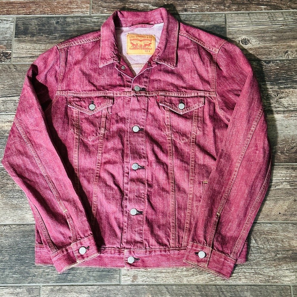 Levi's Men's Trucker Jacket Large Burgundy Red Denim Button Front Classic